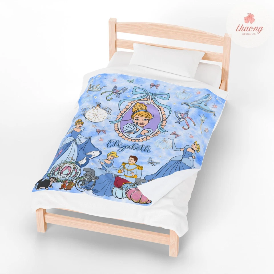 Personalized Disney Cinderella Princess blanket, Watercolor Princess Blanket, - Image 2 of 2