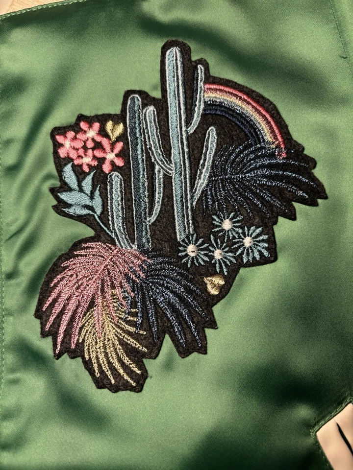 Maje Bacary Cactus Embroidered Satin Bomber Jacket Sz 40* Eleanor The Good Place - Image 3 of 4