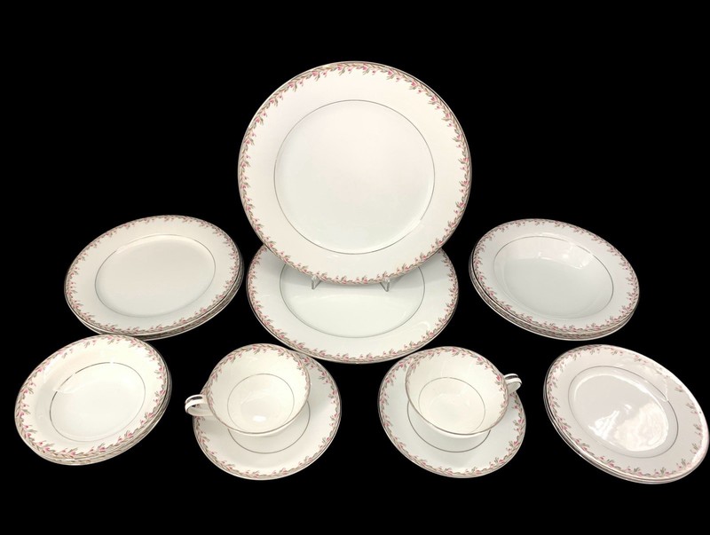 (2) 7 Piece Place Settings Vintage Noritake Pattern #5507 "Petite" Platinum Trim