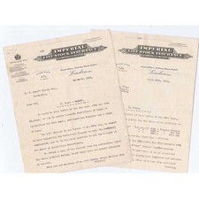 1919 2x Billheads, Imperial Live Stock Insurance Co Ltd, Pall Mall, London