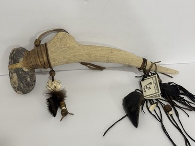 Jim Leonard Navajo Antler Spirit Tomahawk With Tags  Stone Bone