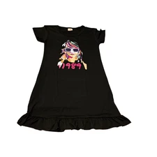 Taylor Swift 1989 Ruffled Black Dress Girls Size 12 Casual Wear Short Sleeve New