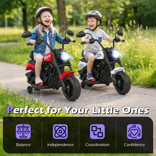 Kids Motorcycle w/Headlight, Music, Training Wheels, Foot Pedal for Boys Girls - Picture 4 of 10