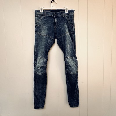 G-Star RAW 5620 3D Super Slim Jeans Men s Medium Blue Distress Acid Wash 34 $180