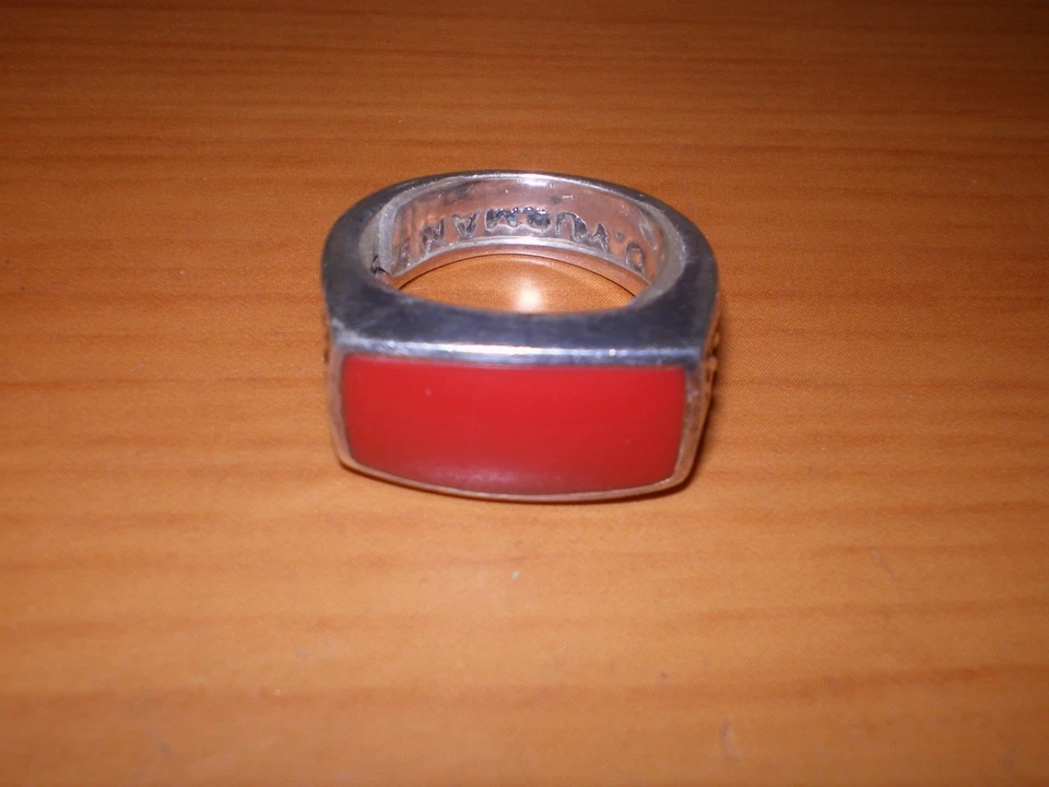 Anillo de Colección David Yurman Plata de Ley 925 CORAL ROJO Cable SELLO Clásico 8.5/9 Foto 3 de 4