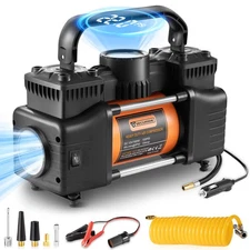 Tire Inflator Portable Air Compressor, 12V DC Double Cylinders Heavy Duty Air...