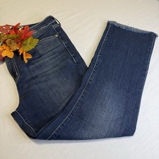 Seven7 Women's Dark Wash Straight Leg Mid Rise Raw Hem Crop Denim Jeans Sz 10
