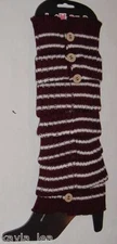 Burgundy Narrow Stripe Winter Knit Leg Warmers Boot Cuff Socks
