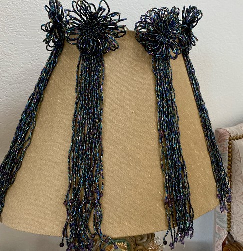 8 Vintage Flower Beaded Tassel Ornaments 12” L Iridescent Imperfect Horchow - Picture 8 of 24