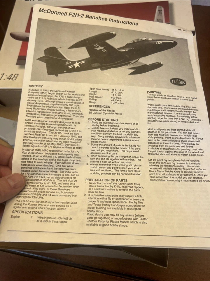 Testors 1/48 F2H-2 Banshee Model Kit 7522 Gray Plastic Jet Militaria #B7522 - Image 4 of 4
