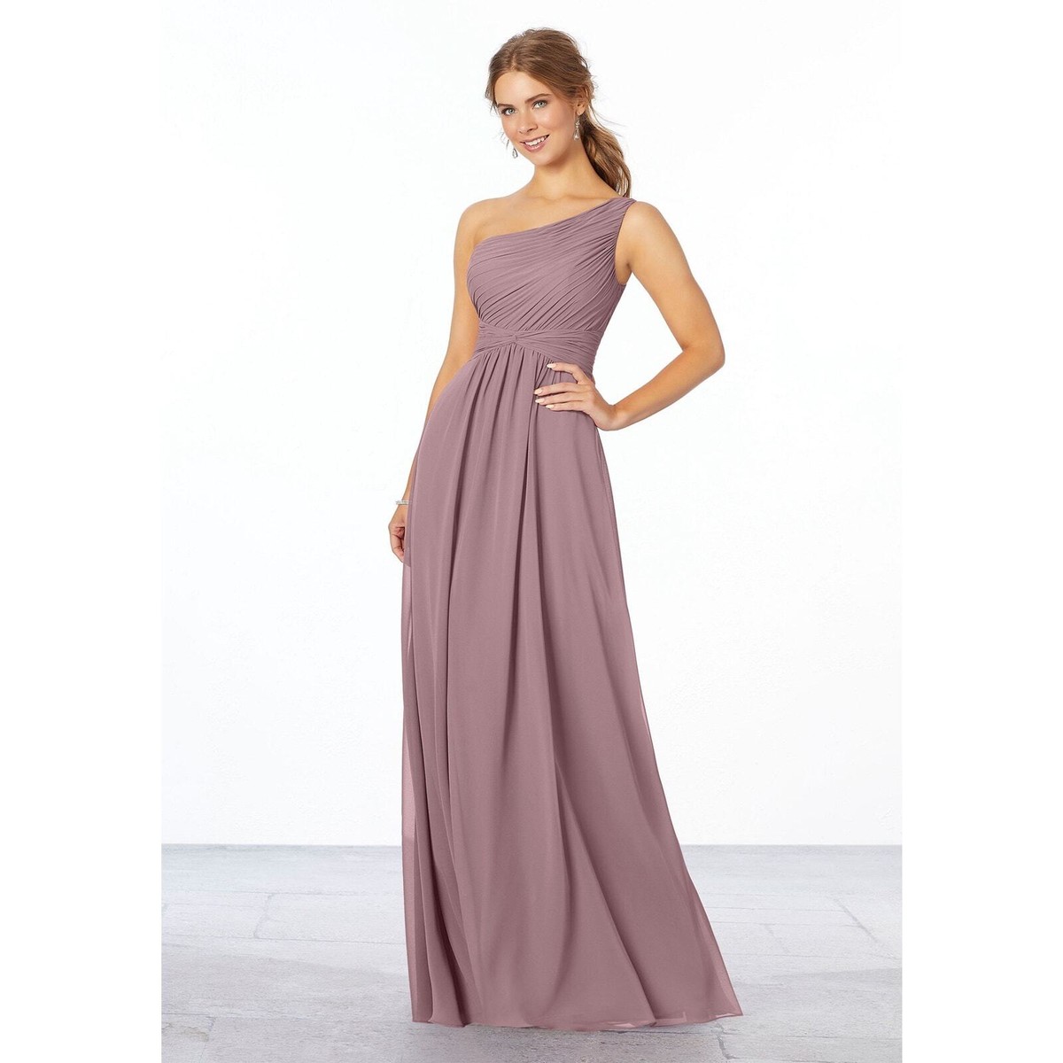 rose violet bridesmaid dresses Flowy Satin V-neckline A-line Desert Rose Bridesmaids or Evening Gown –  Sparkly Gowns main image 1
