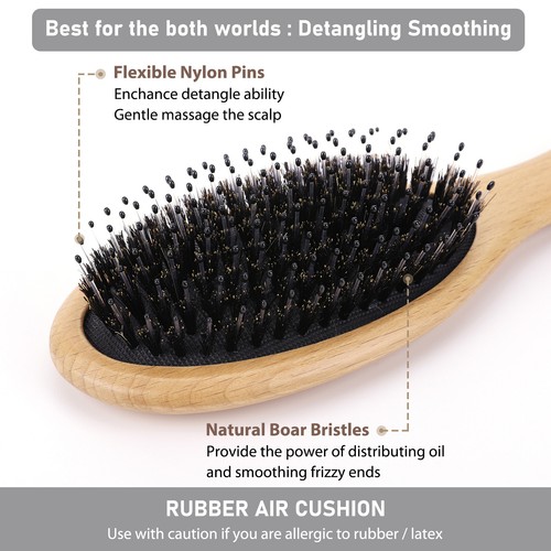 Brosse à cheveux en poils de bois, brosse à cheveux professionnelle antistatique - Zdjęcie 10 z 10