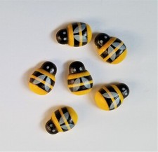 6 Yellow Lg. Wood Bees Handmade Decorative Th...