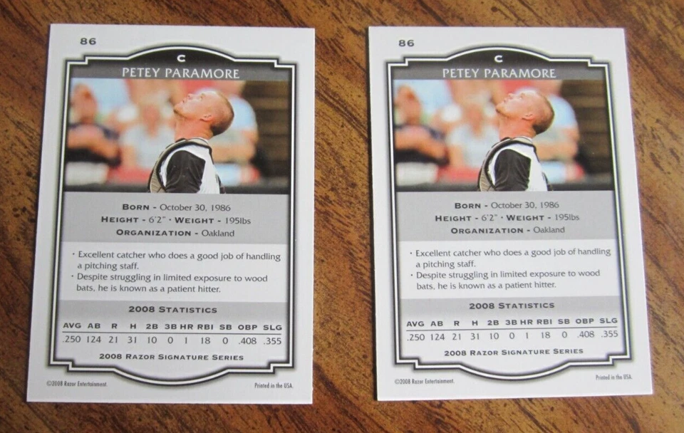 Petey Paramore Lot of 2 2008 Razor Signature Series #86 Cards MiLB AZL Athletics - Image 2 of 2