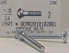 #10-24X2 CARRIAGE BOLTS A307 STEEL ZINC PLATED (50)