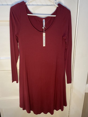 DEARCASE Women NEW Long Sleeve V-Neck Casual Loose T-Shirt Dress Red XSmall