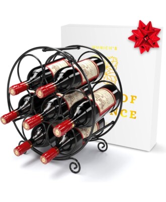 Elegant Metal Wine Rack - fits All Bottle Sizes, 7 Bottles Storage Holder, Black