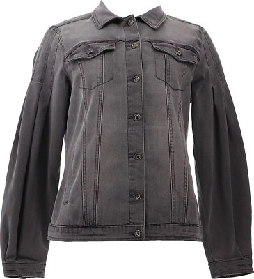 size medium DG2 Diane Gilman Infinity Stretch Lantern-Sleeve Denim Jacket black