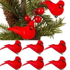 Decorative Red Bird Ornaments Clip-on Red 6/12Pcs Cardinals Feathered Birds