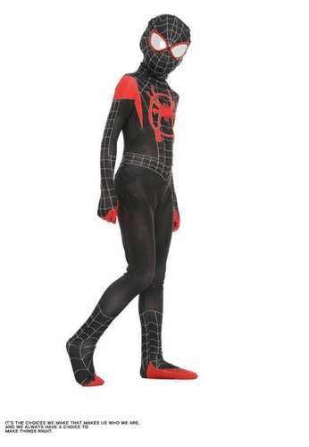 Spider Man Into the Spider Verse Jumpsuit Costume Kids Miles Morales Zentai Suit - Picture 6 of 10