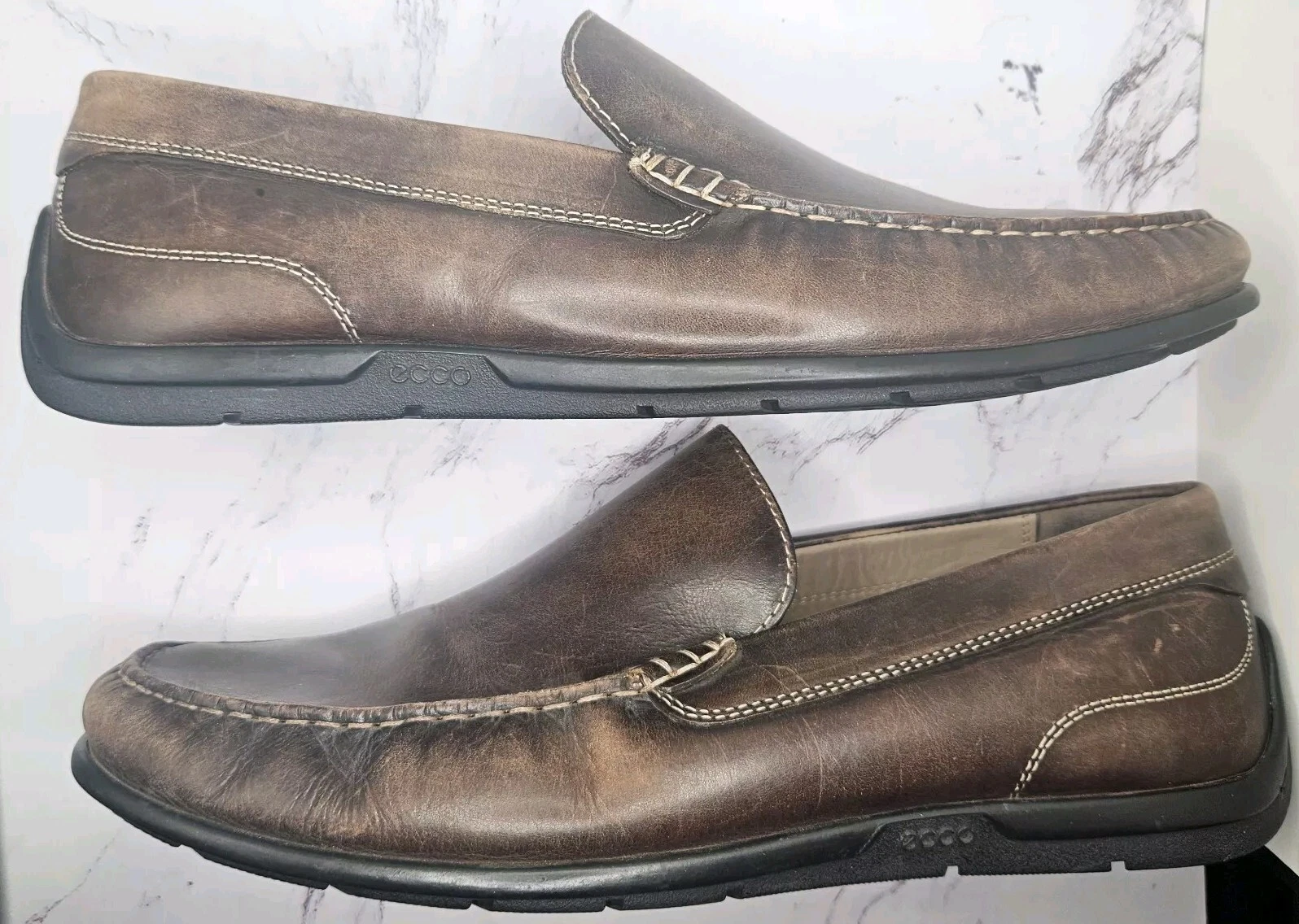 Mocassini slip on uomo marrone Ecco classici taglia EU 46 US 12 UK11 pelle