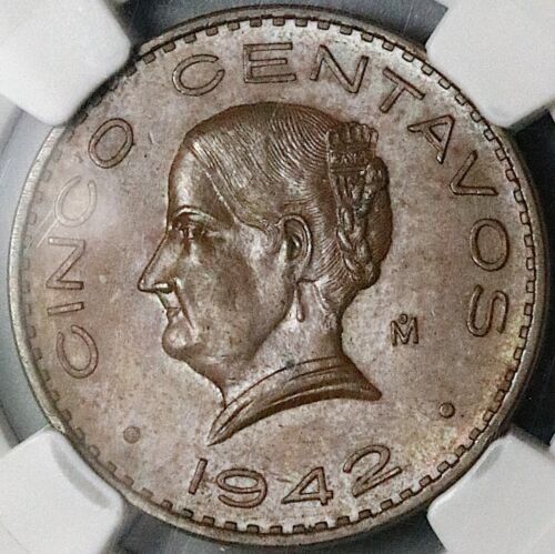 1942 NGC MS 63 Mexico 5 Centavos Josefa Bronze Scarce Coin (25022304C)