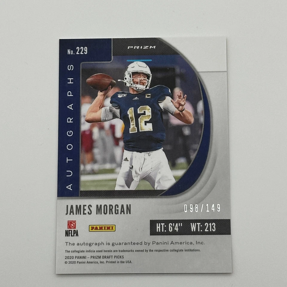 2020 Panini Prizm Draft Picks Orange /149 James Morgan #229 Rookie Auto RC - Image 2 of 2