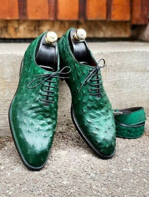 Handmade New Men's Green Ostrich Leather Oxford Lace Up Shoe With Matching  Belt. | eBay