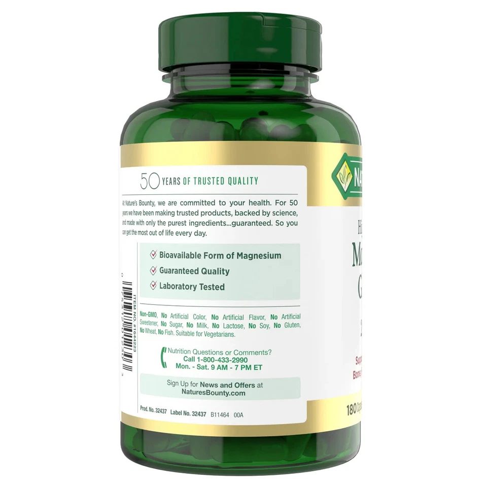 Nature's Bounty Glicinato de Magnesio Alta Absorción 240 mg, 180 Cápsulas Foto 2 de 4