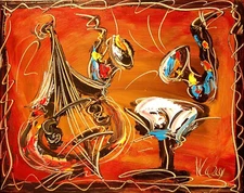 Painting JAZZ  MUSIC abstract SIGNED BY KAZAV Original    IMPRESSIONIST 