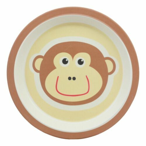 Ebros Monkey 5 Pc Organic Bamboo Dinnerware Set For Kids Children Toddler Baby