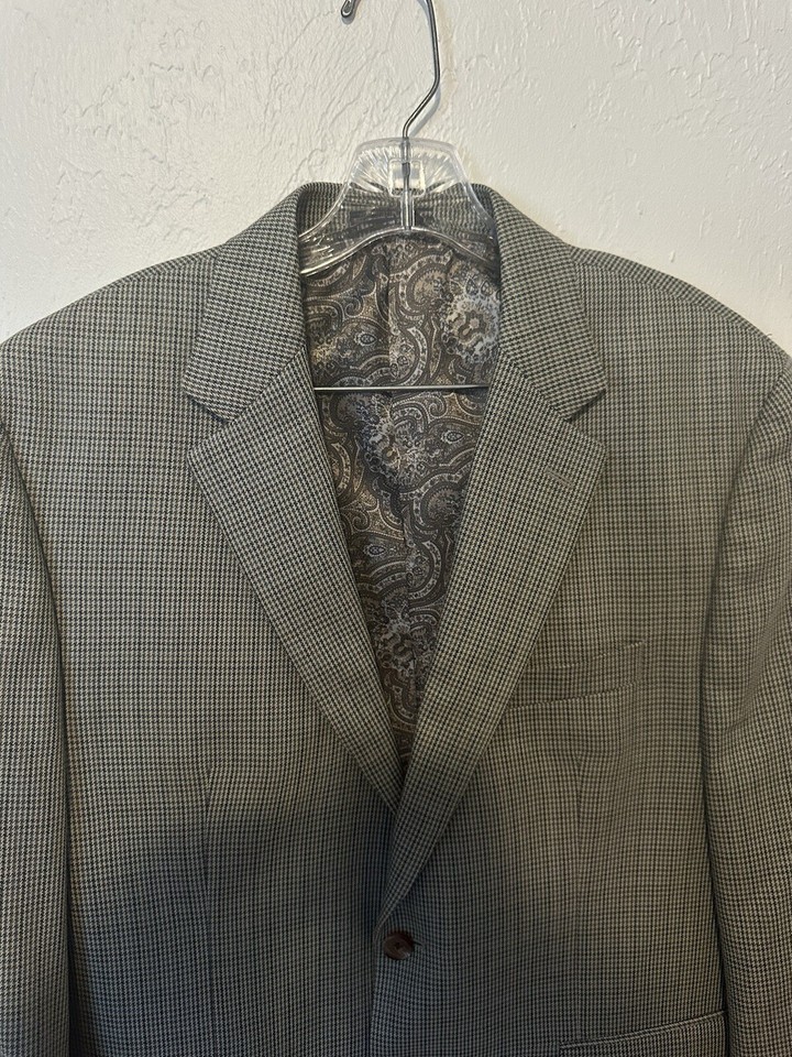 Ralph Lauren Men's Sport Coat Blazer Beige Grey Houndstooth Silk Wool