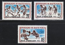 Burkina Faso 1962 MNH Sc 103-105 Abidjan Games. Football, vélo, boxe **