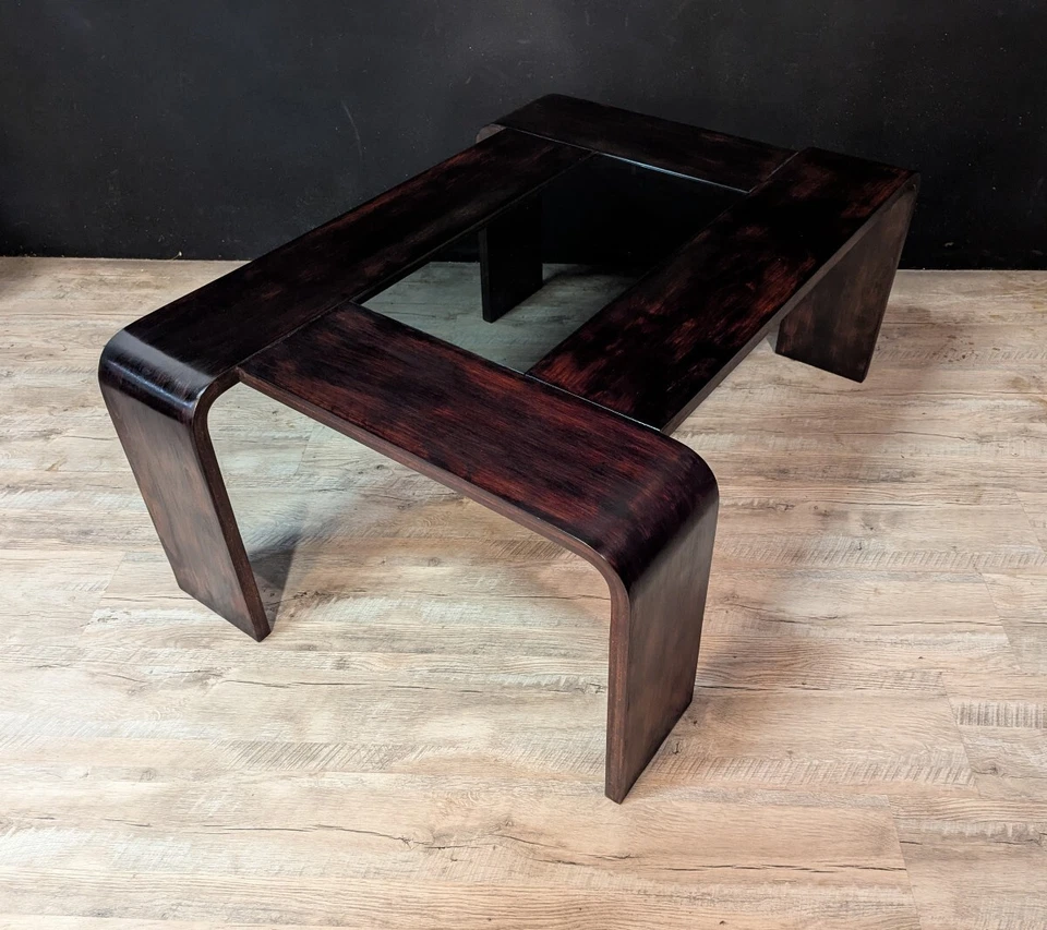 Table basse vintage en palissandre et verre fumé années 1980 - Photo 4/4