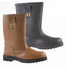 MENS LEATHER RIGGER SAFETY BOOTS STEEL TOE CAP PULL ON LADIES WORK BOOTS SHOES 