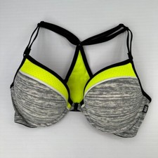 Victoria's Secret Bra Women 34 D Under Wire Plunge Pad Neon Front Clasp Core Nw