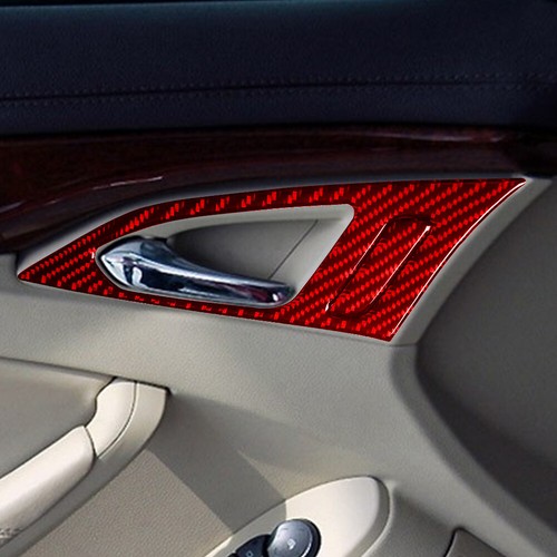 3Pcs For Cadillac CTS 08-22 Red Carbon Fiber Front Door Handle Bowl Panel Trim - Bild 2 von 11