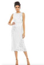 MAC DUGGAL 70260 STRIPED FLORAL EMBELLISHED SLEEVELESS WHITE MIDI DRESS 14
