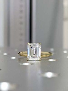 Authentic 2.50 Carat Emerald Moissanite Four Prong Engagement Ring 14K Yellow Gold Plated