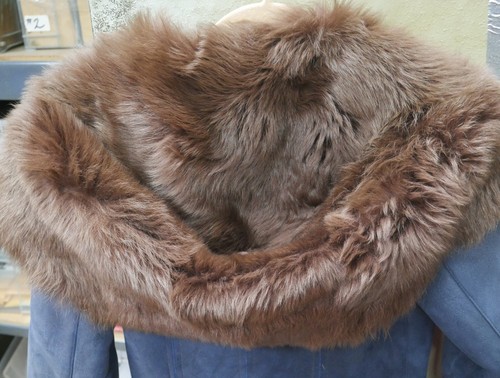 Real Toscana Sheepskin Shearling Lamb Fur Coat Jacket Blazer Suede Blue Jeans XS - Picture 7 of 14