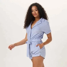 The Normal Brand Romper Womens Medium M Sky Blue Towel Terry Short Sleeve Belted