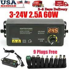 Adjustable Voltage 3 to 24V AC / DC Switch Power Supply Adapter W/LED Display US