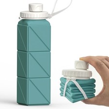 Collapsible Silicone Water Bottle 610ml BPA Free Foldable Bottle with Straw Lid