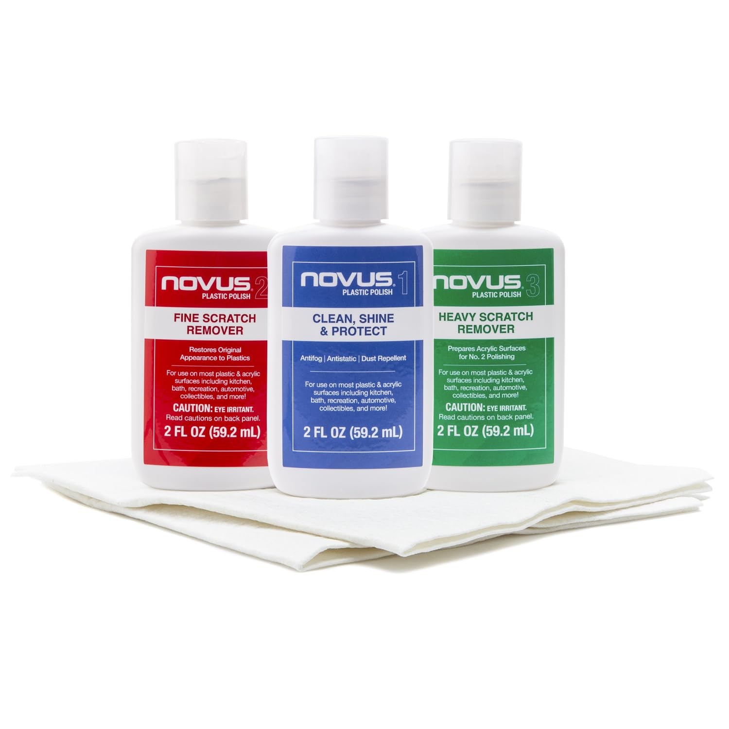 NOVUS-PK1-2 | Plastic Clean & Shine #1, Fine Scratch Remover #2, Heavy Scratch