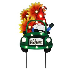 Decorative Garden Stakes - Lighted Gnome Drive Truck Yard Sign Stakes with Su...