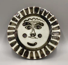 Tonala El Palomar Mexico Signed Round Pottery Trivet Hot Plate Sun Face Folk Art