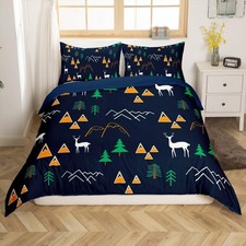 Happy Camping Duvet Cover, Deer Antlers Bedding Set Queen for Kids Boys Girls...