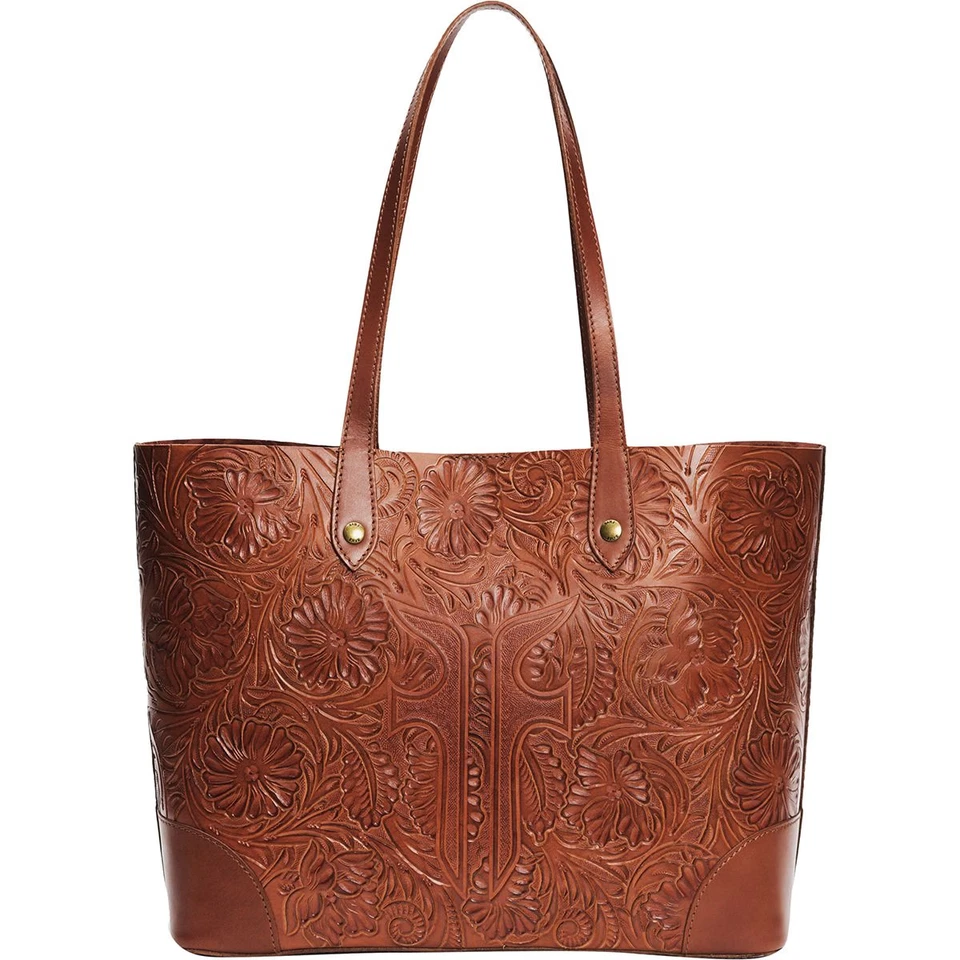 FRYE $398 Melissa Artisan Tooled Leather Shopper Tote Bag Purse W/ Pouch - Image 2 of 4