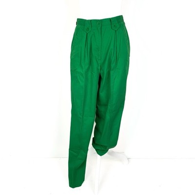 Vintage Chaus Women Kelly Green Chino Pants High Waist Pleated Size 28  Waist