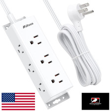 Surge Protector Power Strip 9 Widely Spaced Outlets 3-Side 5ft Flat Plug White